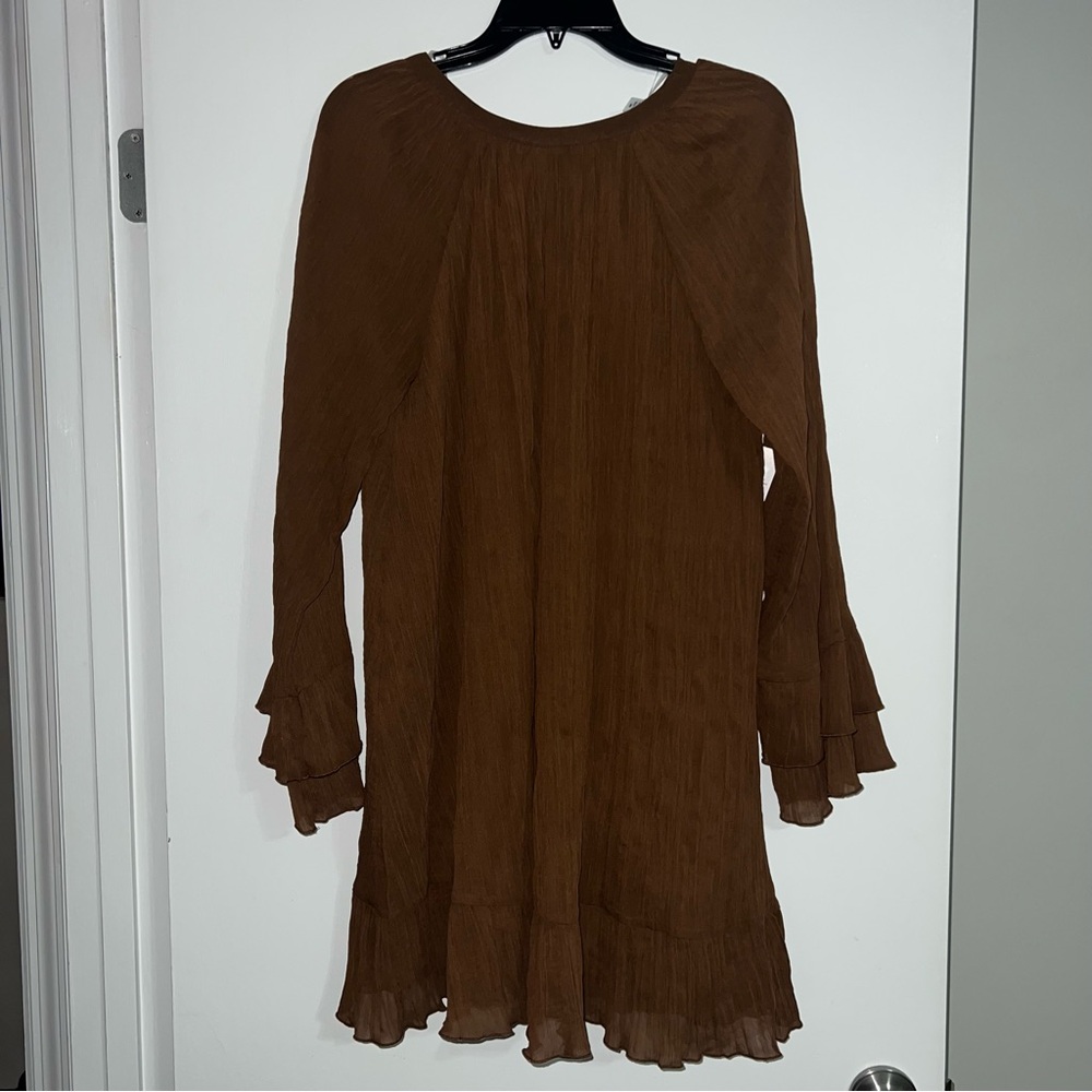 Time and Tru Brown Long Sleeve Ruffle Dress